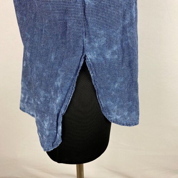 Cloth & Stone S Bleached Like Wash Tiny Micro Grid Print Tee Rounded Slit Sides - Picture 8 of 11